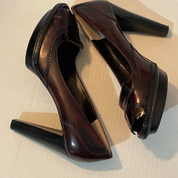 Max Studio Fury Burgundy Leather Heel Peep Toe Pumps Shoes Size 9 - Picture 4 of 9